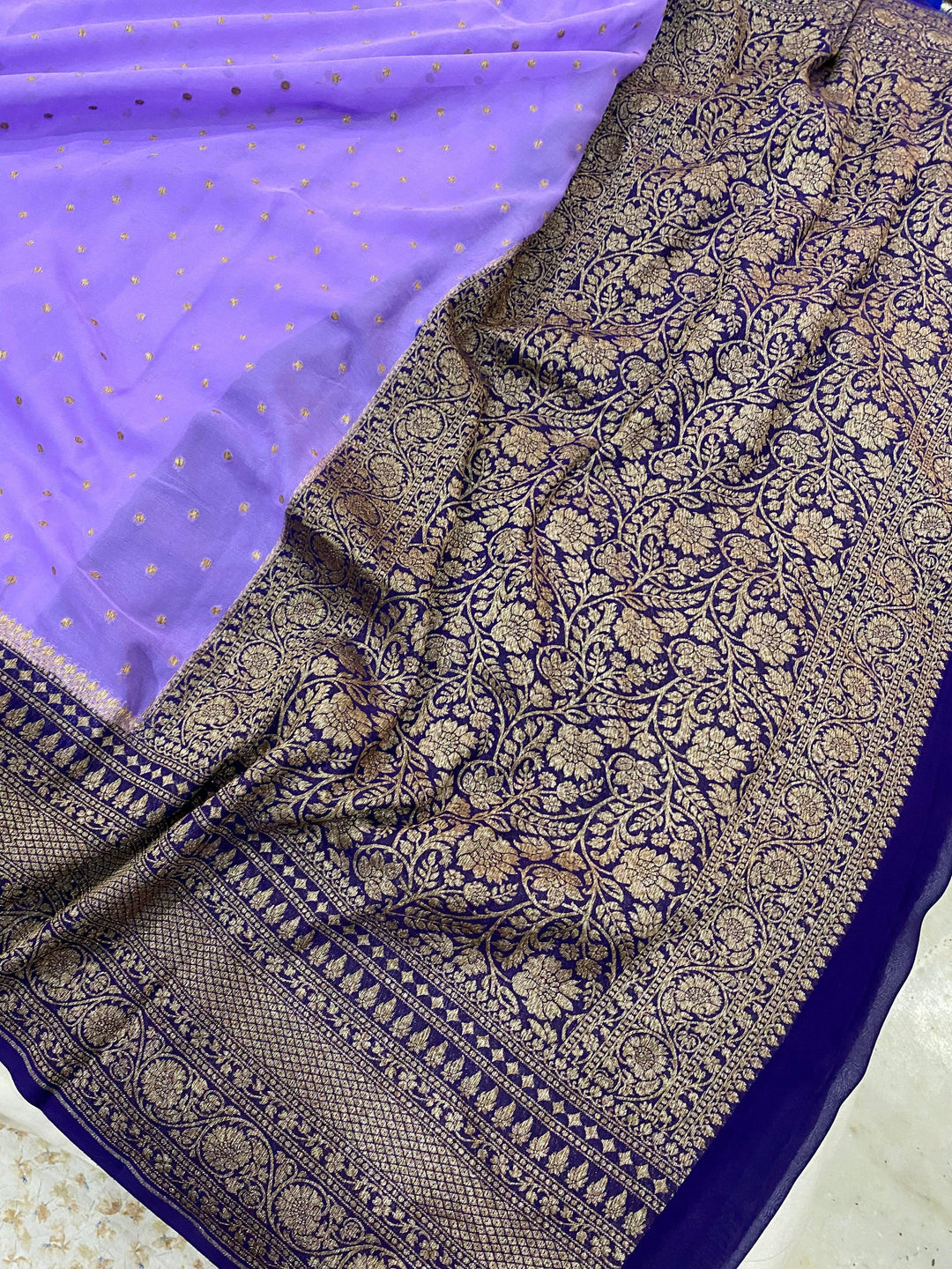 Lilac Pure Banarasi Khaddi Georgette Saree - Aura Benaras