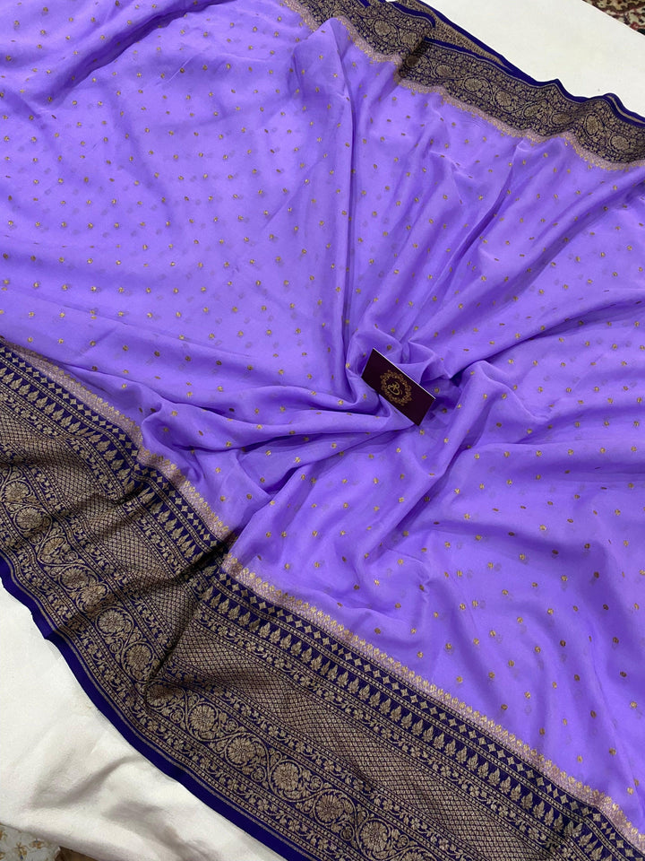 Lilac Pure Banarasi Khaddi Georgette Saree - Aura Benaras