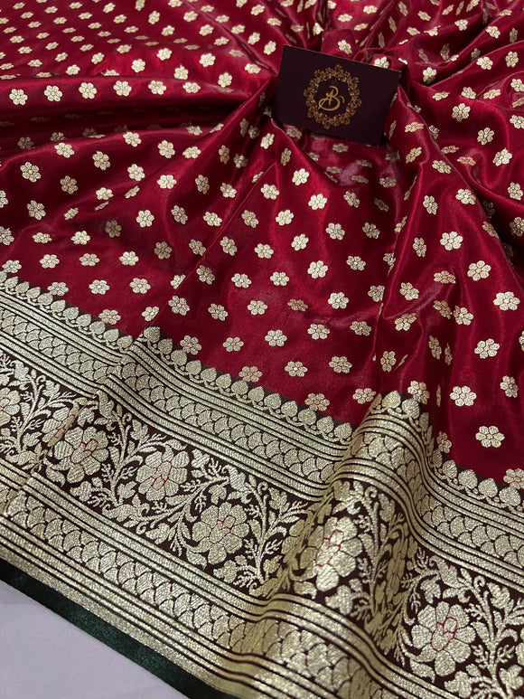 Maroon Banarasi Handloom Soft Silk Saree - Aura Benaras