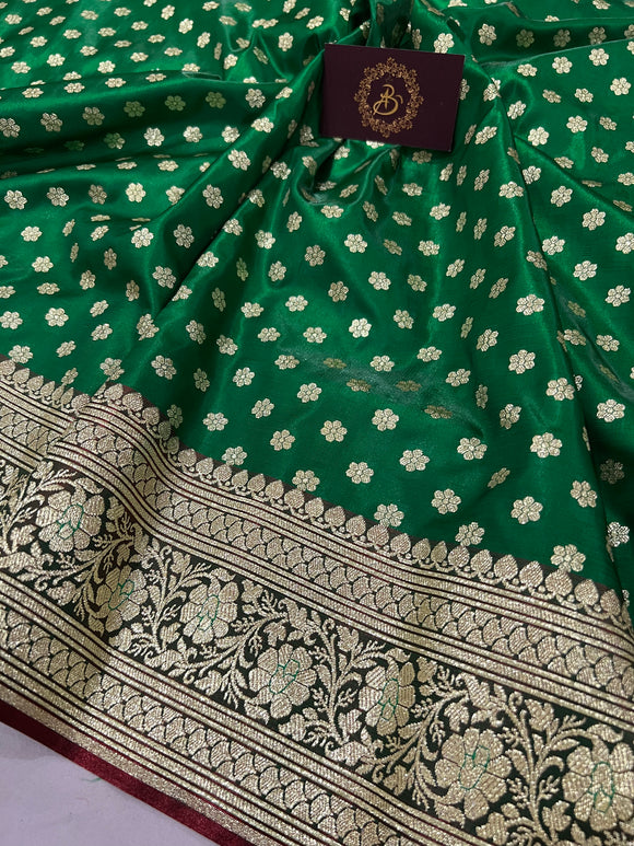 Green Banarasi Handloom Soft Silk Saree - Aura Benaras