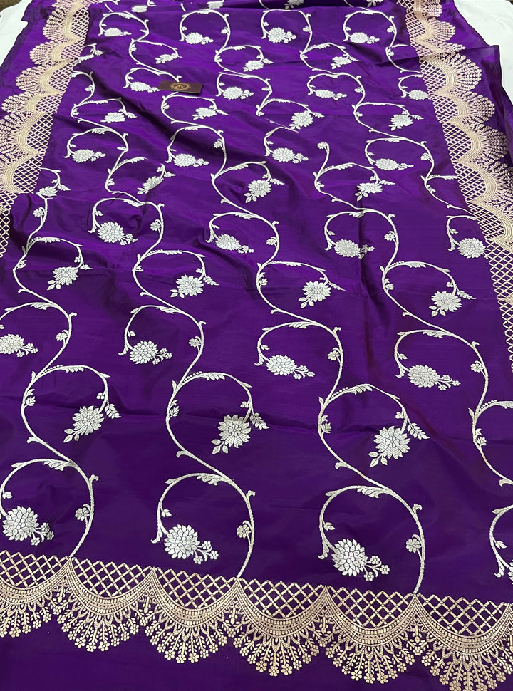 Purple Jaal Pure Banarasi Handlloom Katan Silk Saree - Aura Benaras