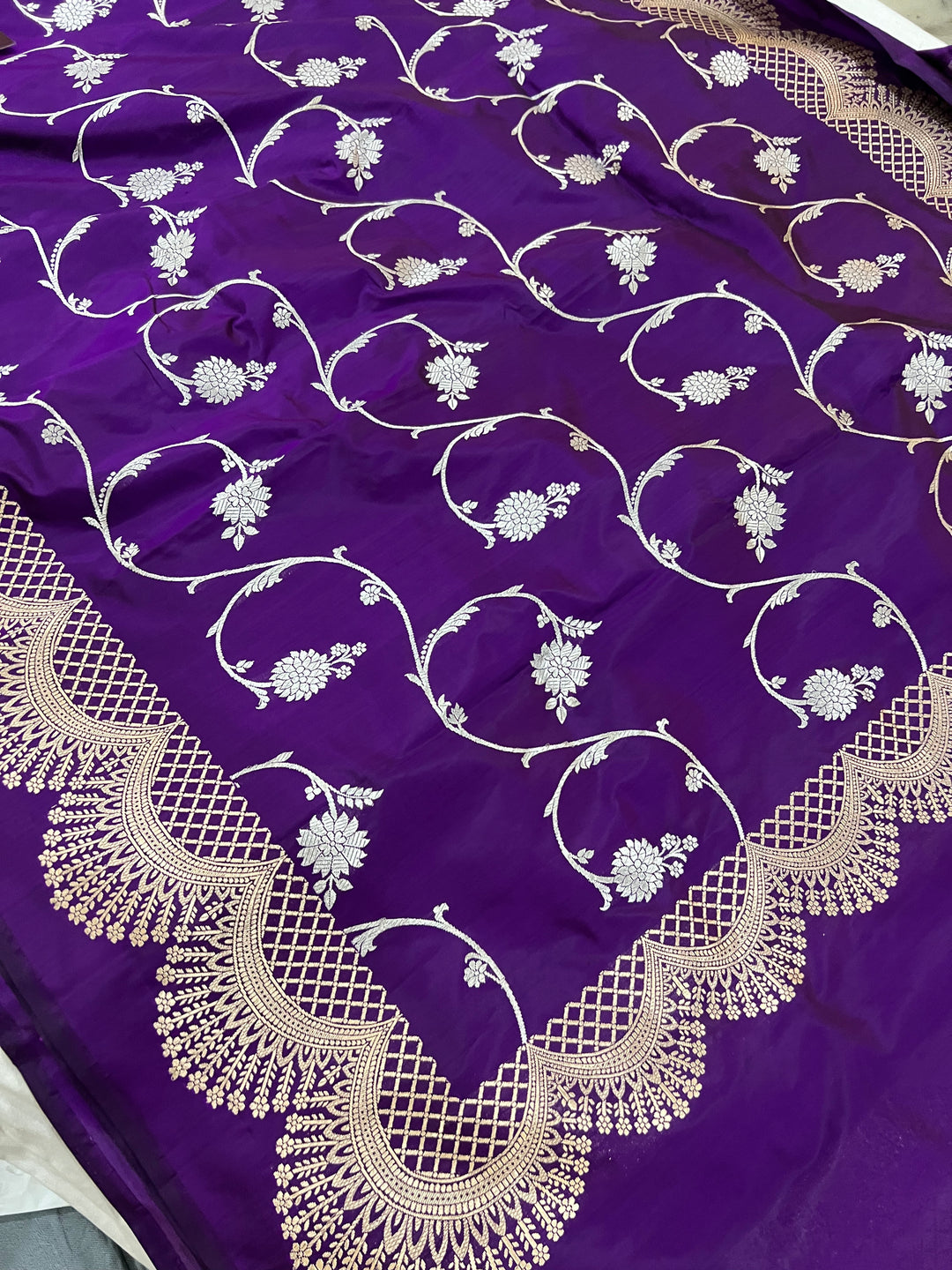Purple Jaal Pure Banarasi Handloom Katan Silk Saree - Aura Benaras