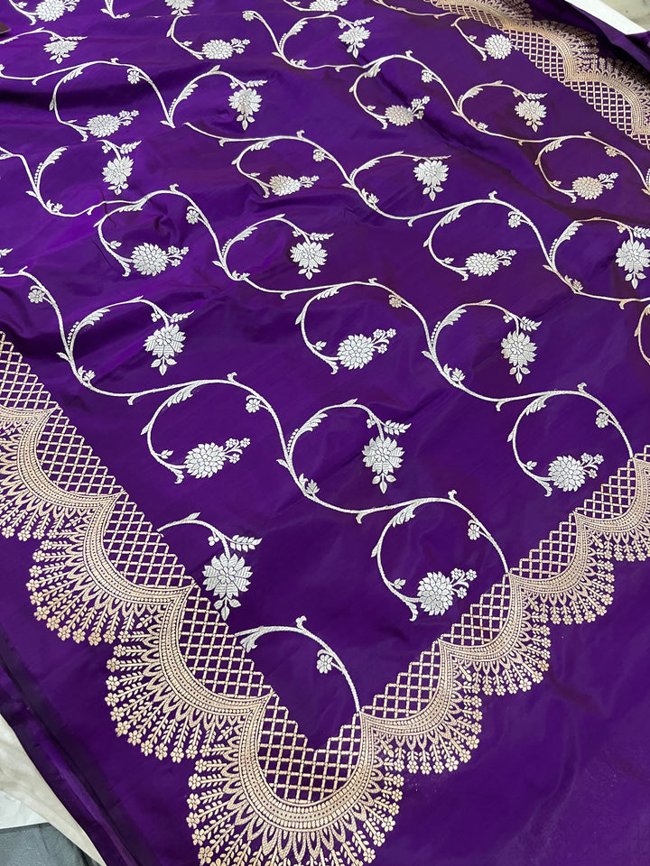 Purple Jaal Pure Banarasi Handloom Katan Silk Saree - Aura Benaras