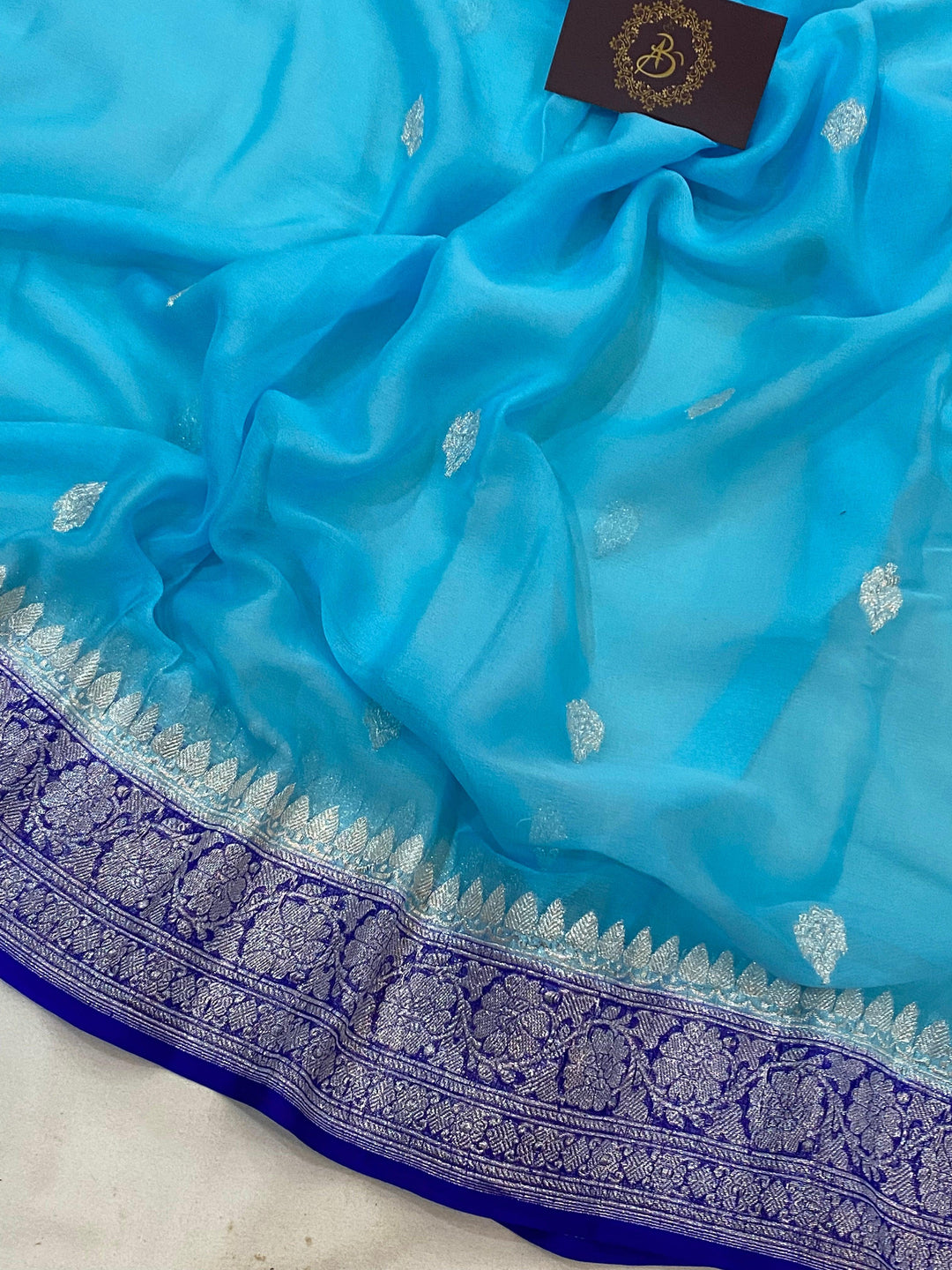Firozi Khaddi Chiffon Banarasi Handloom Saree - Aura Benaras