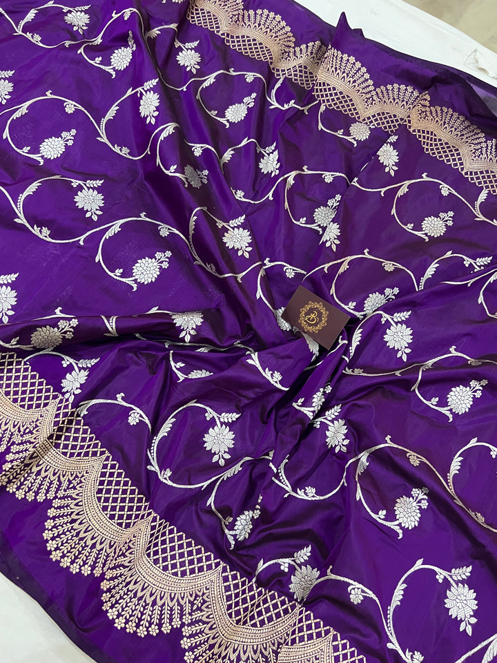 Purple Jaal Pure Banarasi Handloom Katan Silk Saree - Aura Benaras