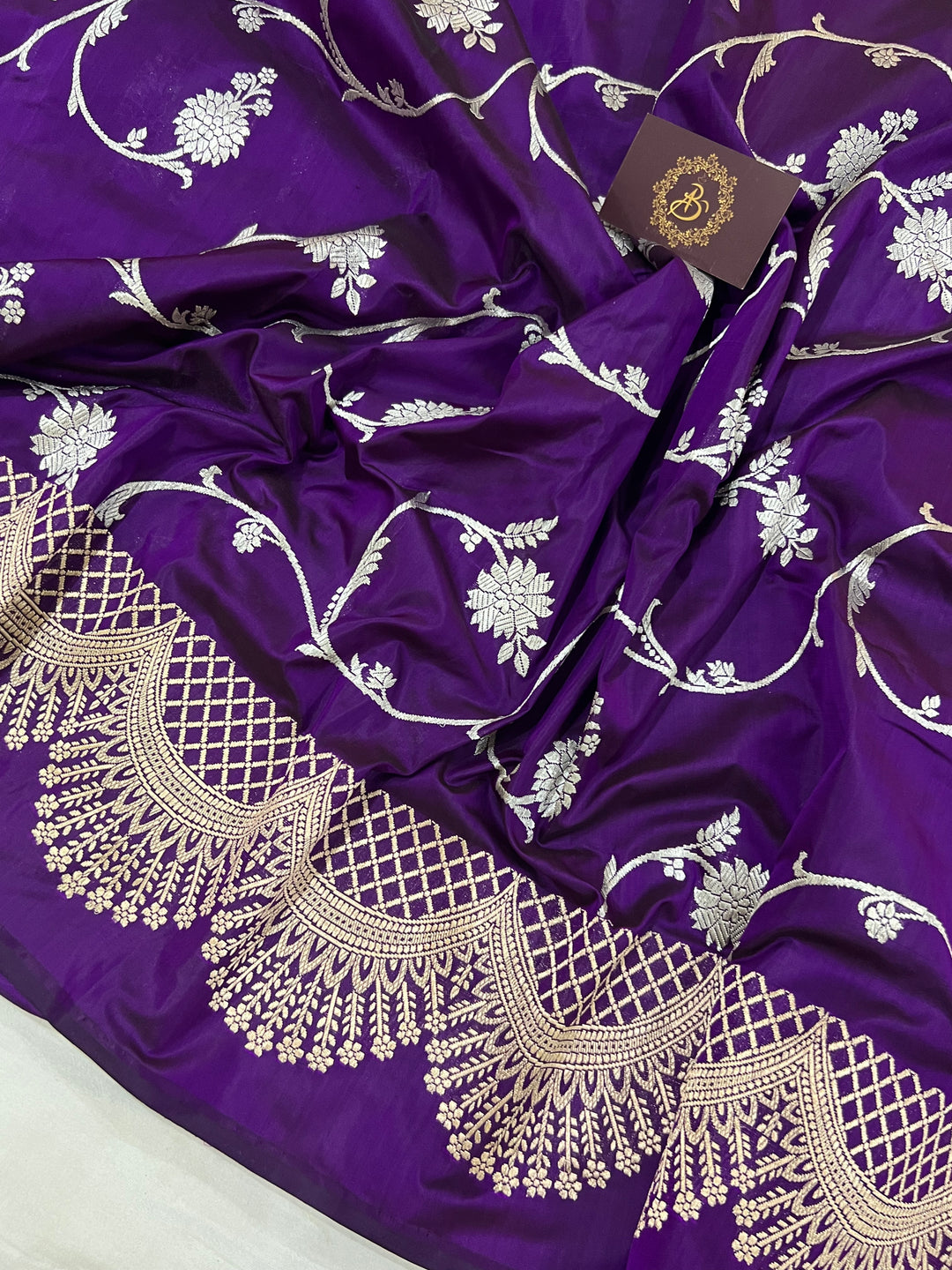 Purple Jaal Pure Banarasi Handlloom Katan Silk Saree - Aura Benaras