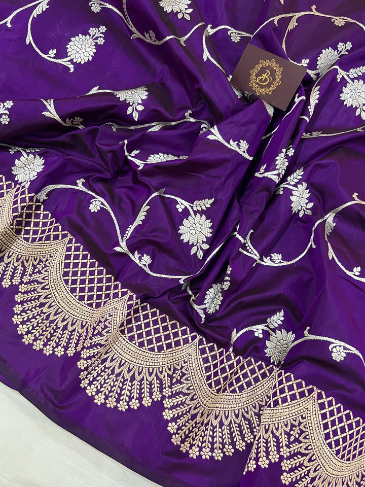 Purple Jaal Pure Banarasi Handlloom Katan Silk Saree - Aura Benaras