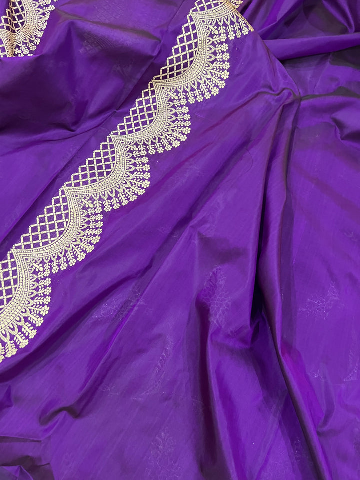 Purple Jaal Pure Banarasi Handloom Katan Silk Saree - Aura Benaras