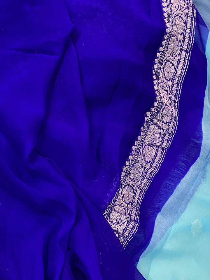 Firozi Khaddi Chiffon Banarasi Handloom Saree - Aura Benaras