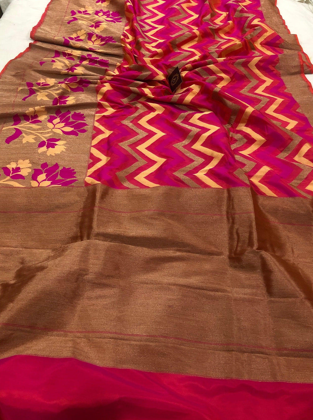 Pink Pure Banarasi Handloom Katan Silk Saree - Aura Benaras