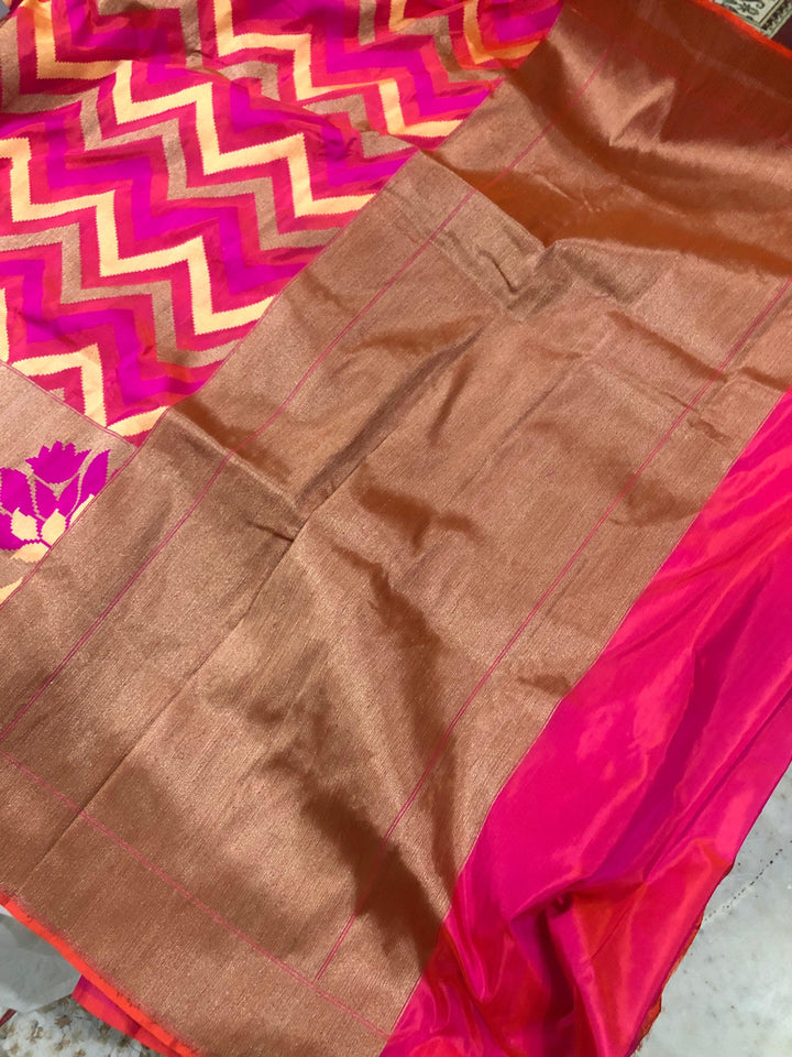 Pink Pure Banarasi Handloom Katan Silk Saree - Aura Benaras