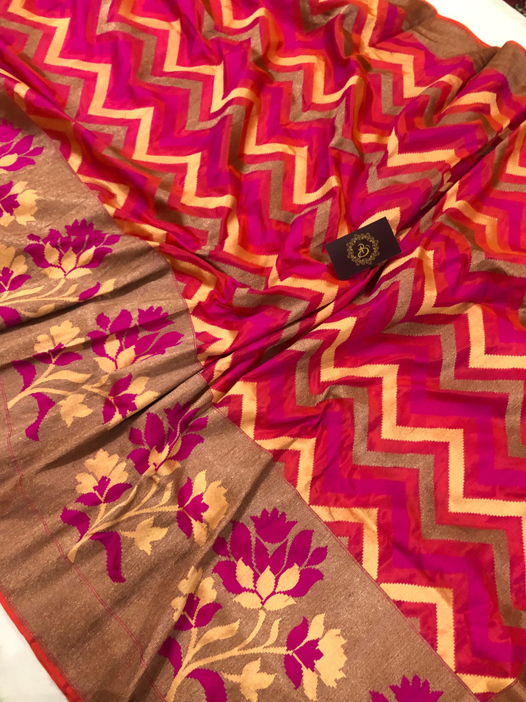 Pink Pure Banarasi Handloom Katan Silk Saree - Aura Benaras