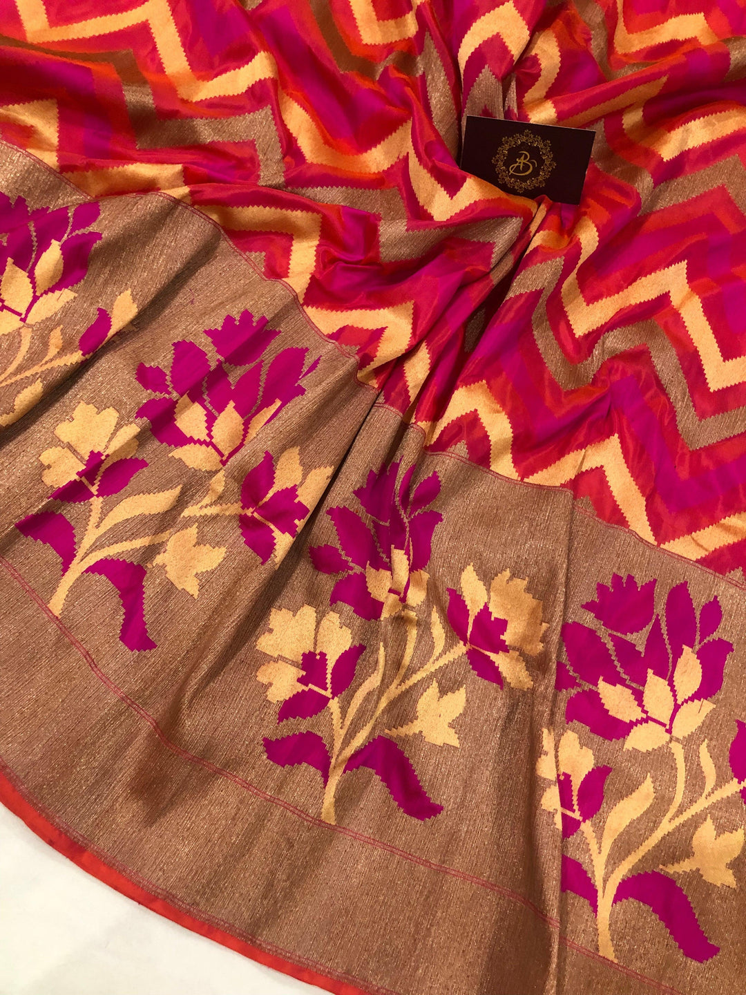 Pink Pure Banarasi Handloom Katan Silk Saree - Aura Benaras