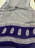 Grey Khaddi Chiffon Banarasi Handloom Saree - Aura Benaras