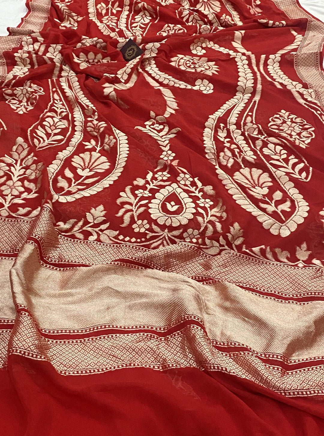 Red Pure Banarasi Khaddi Georgette Saree - Aura Benaras