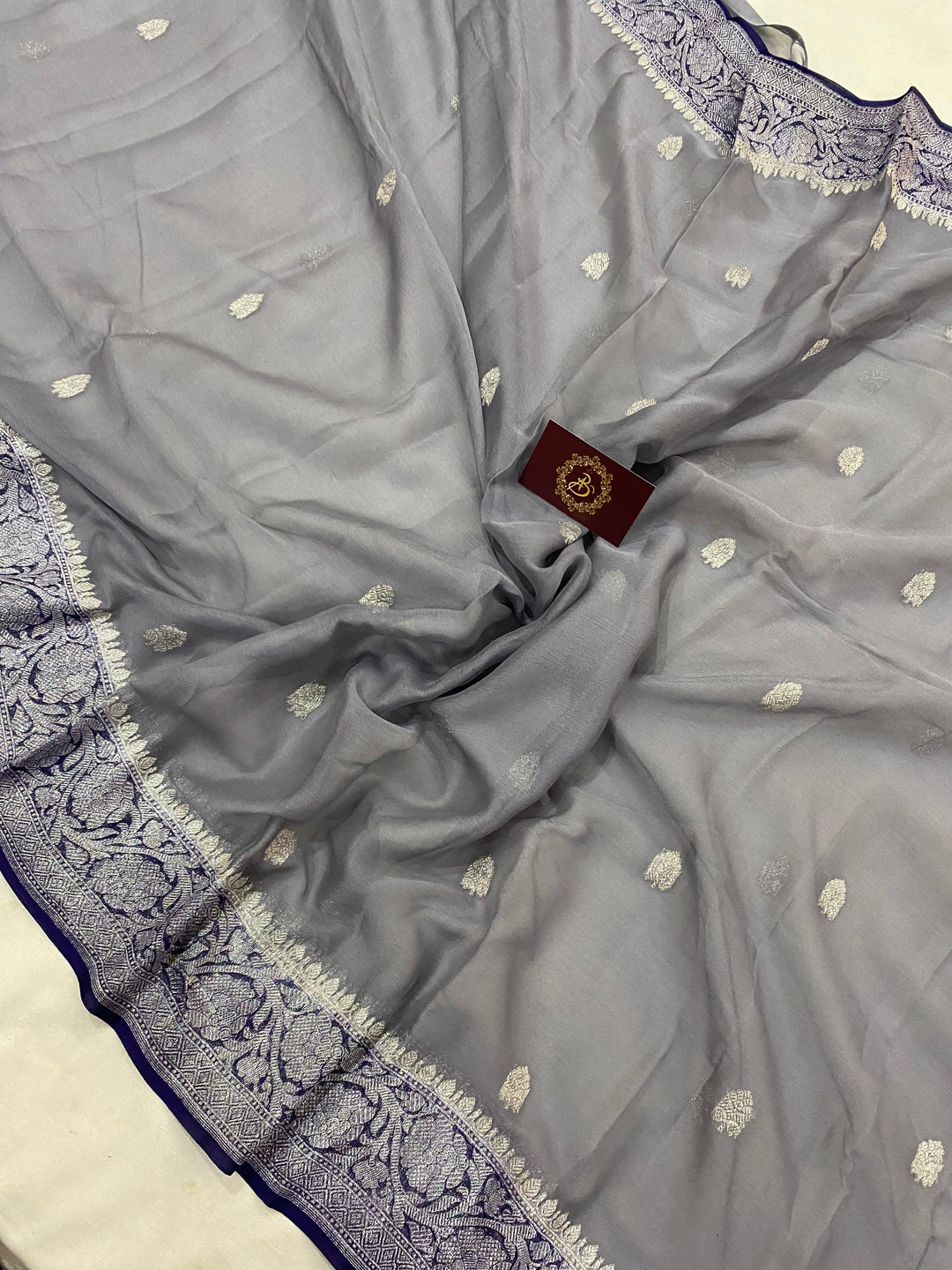 Grey Khaddi Chiffon Banarasi Handloom Saree - Aura Benaras