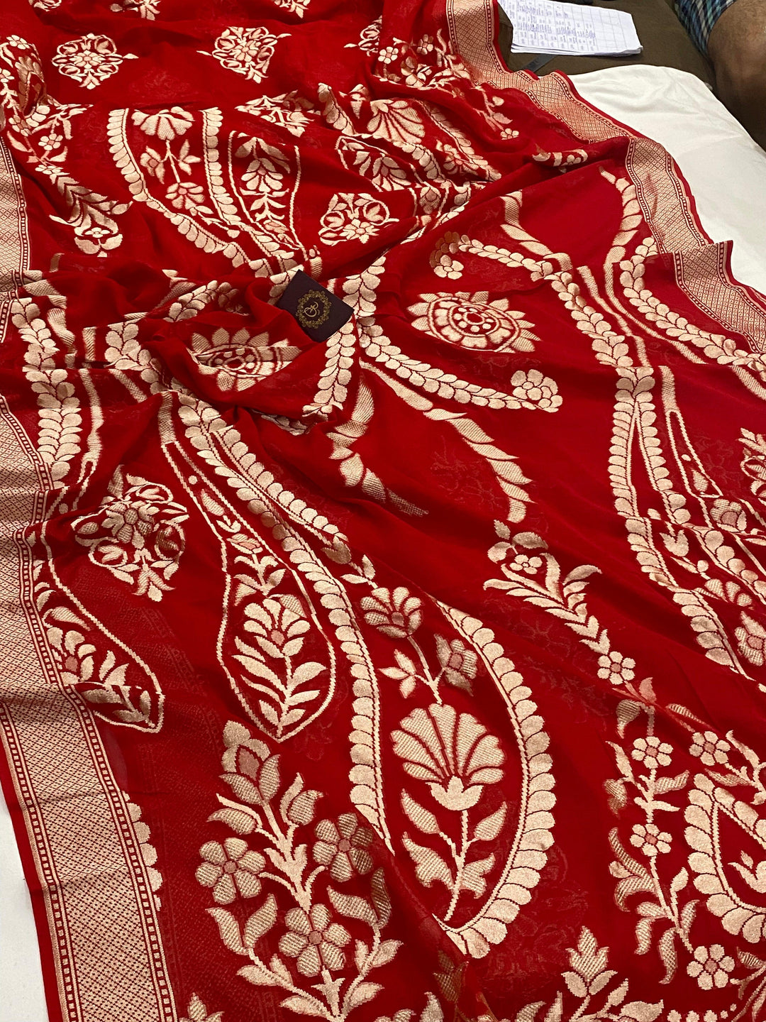 Red Pure Banarasi Khaddi Georgette Saree - Aura Benaras