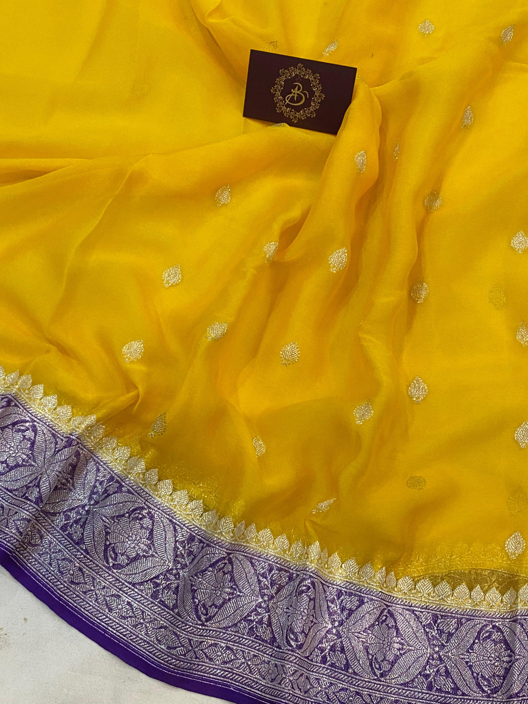 Yellow Khaddi Chiffon Banarasi Handloom Saree - Aura Benaras