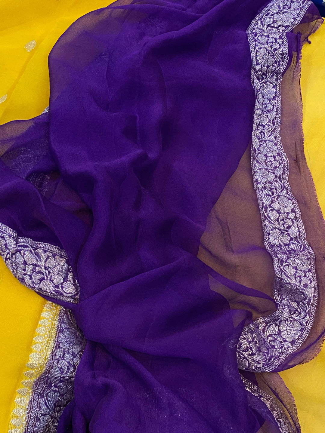 Yellow Khaddi Chiffon Banarasi Handloom Saree - Aura Benaras