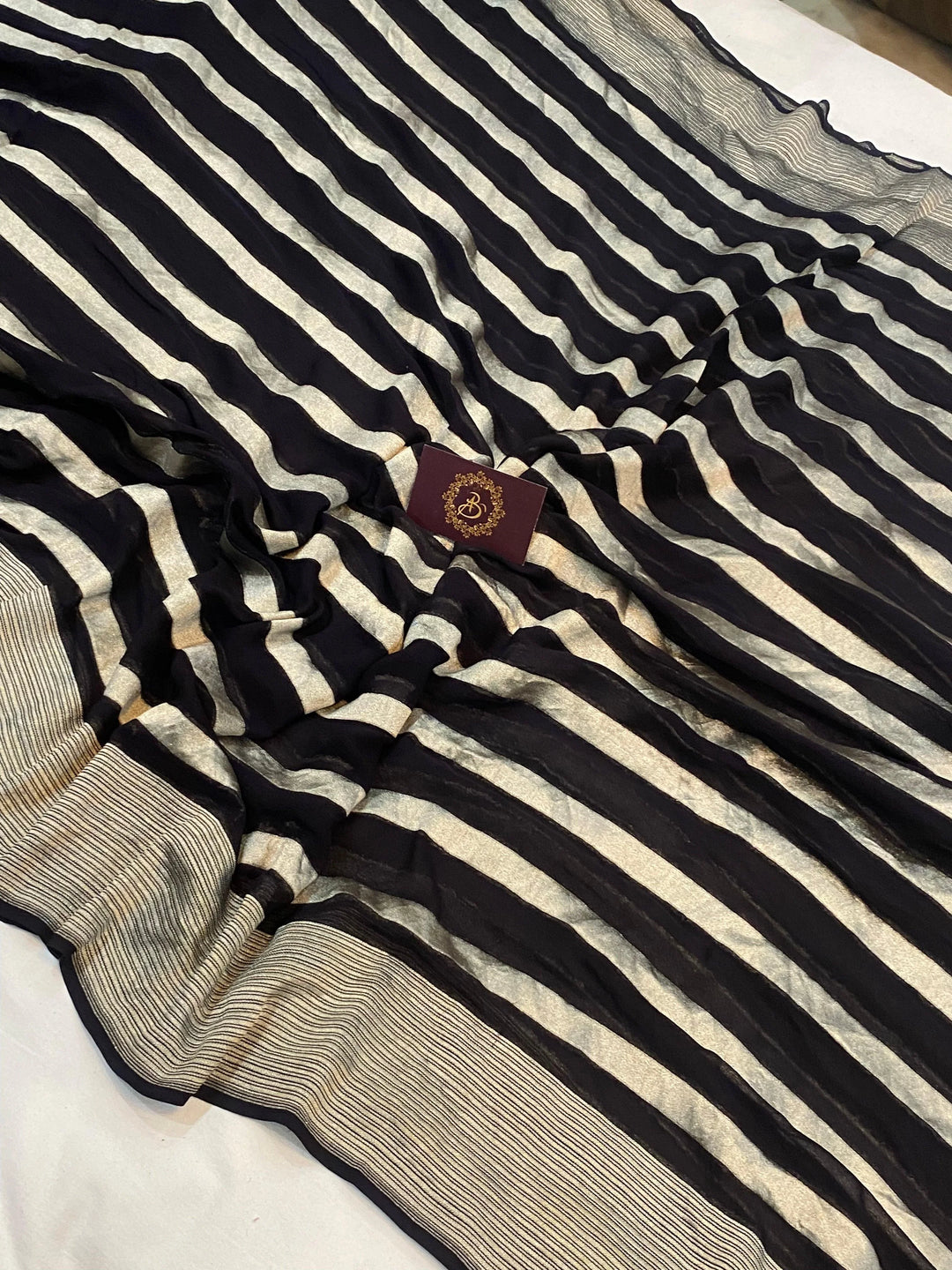 Black Banarasi Handloom Pure Khaddi Georgette Saree - Aura Benaras