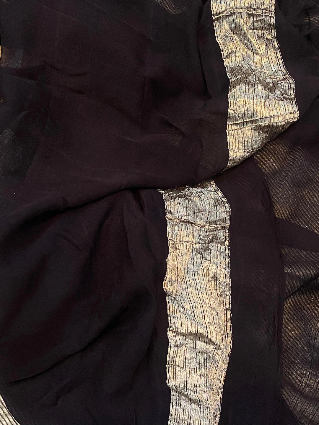 Black Banarasi Handloom Pure Khaddi Georgette Saree - Aura Benaras