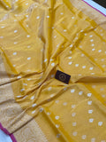 Golden Pure Banarasi Handloom Kora Tissue Silk Saree - Aura Benaras