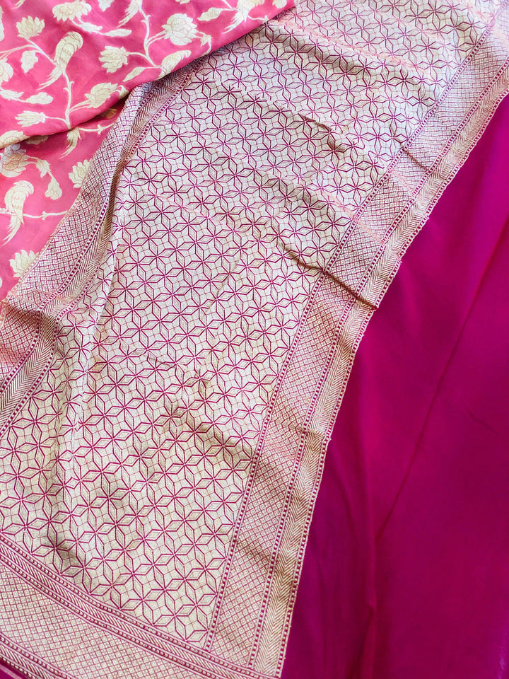 Peachish Pink Banarasi Khaddi Georgette Saree