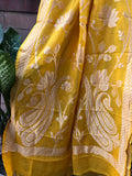 Yellow Pure Banarasi Handloom Georgette Dupatta - Aura Benaras