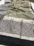 Steel Grey Pure Banarasi Handloom Katan Silk Saree - Aura Benaras