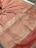 Peach Pure Banarasi Handloom Katan Silk Saree - Aura Benaras