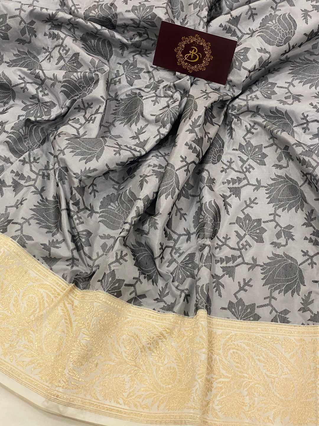 Grey Pure Banarasi Handloom Katan Silk Saree - Aura Benaras