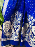 Royal Blue Pure Banarasi Handloom Georgette Dupatta - Aura Benaras