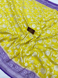 Lemon Yellow Banarasi Handloom Pure Khaddi Georgette Saree - Aura Benaras