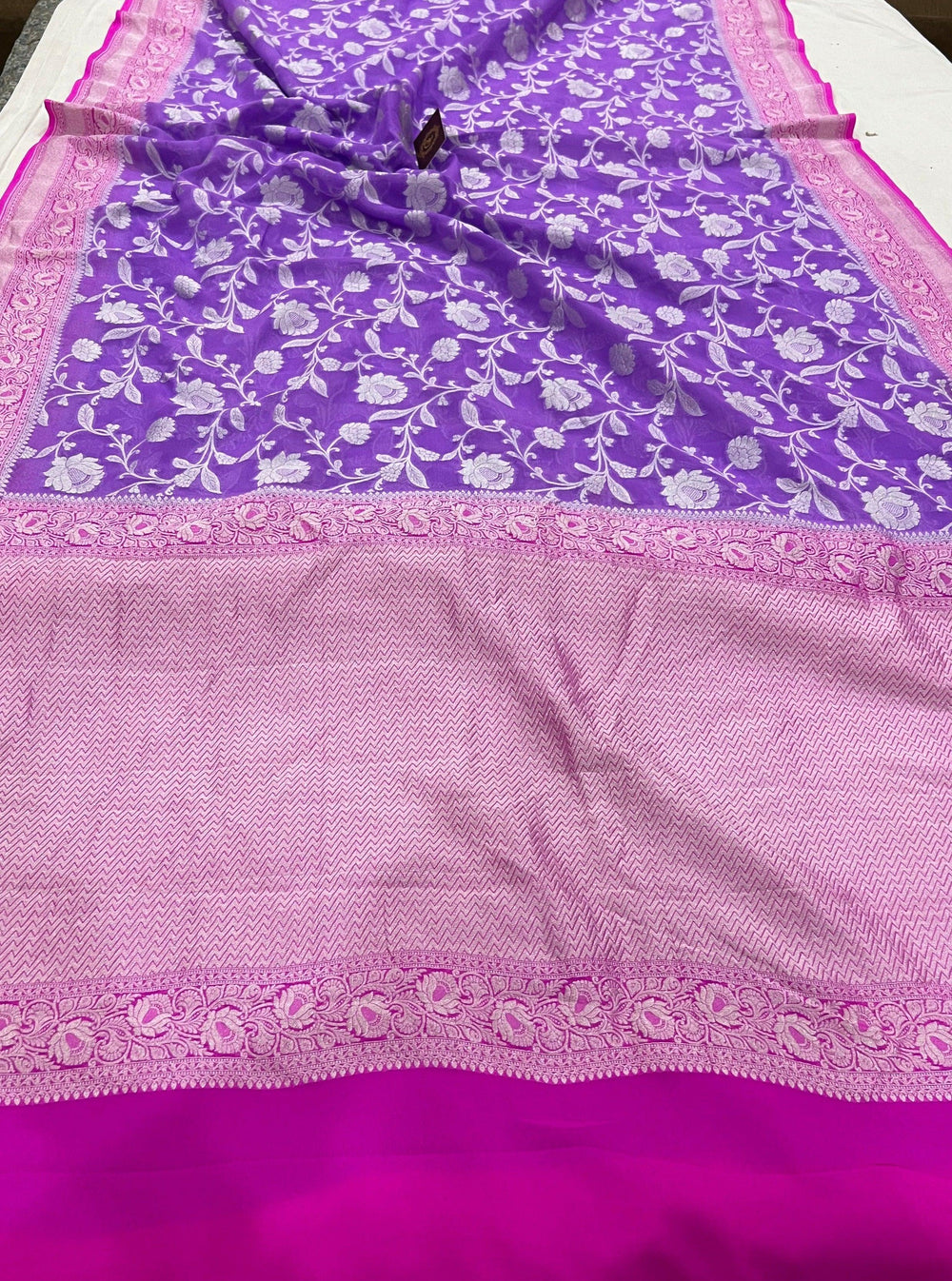 Lavender Banarasi Handloom Pure Khaddi Georgette Saree - Aura Benaras