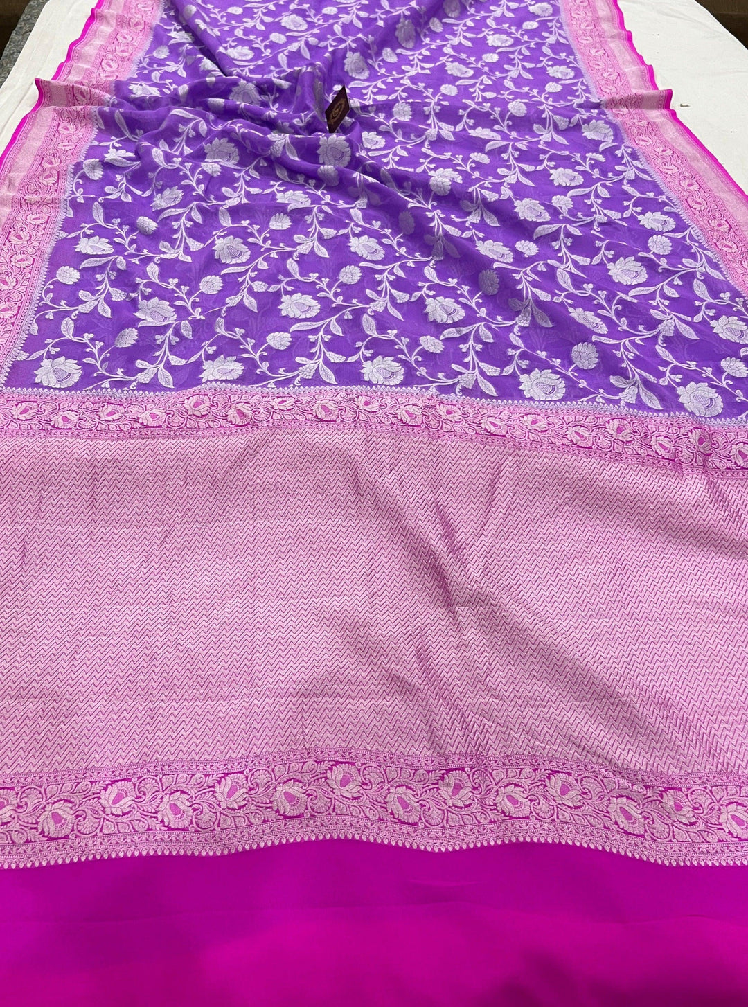 Lavender Banarasi Handloom Pure Khaddi Georgette Saree - Aura Benaras