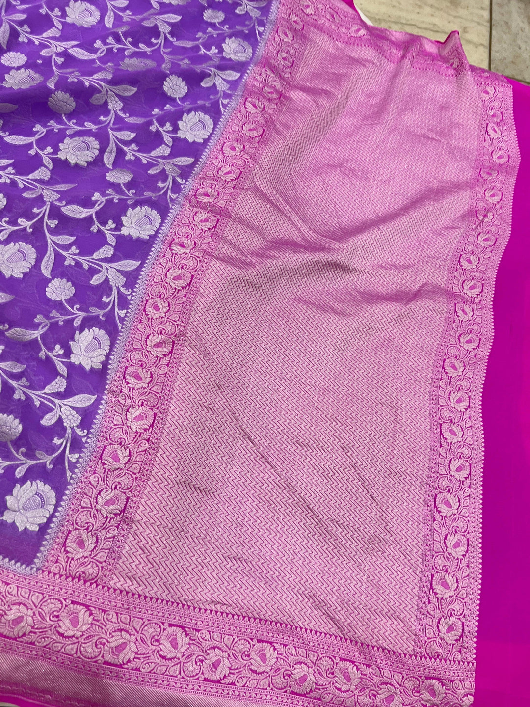 Lavender Banarasi Handloom Pure Khaddi Georgette Saree - Aura Benaras