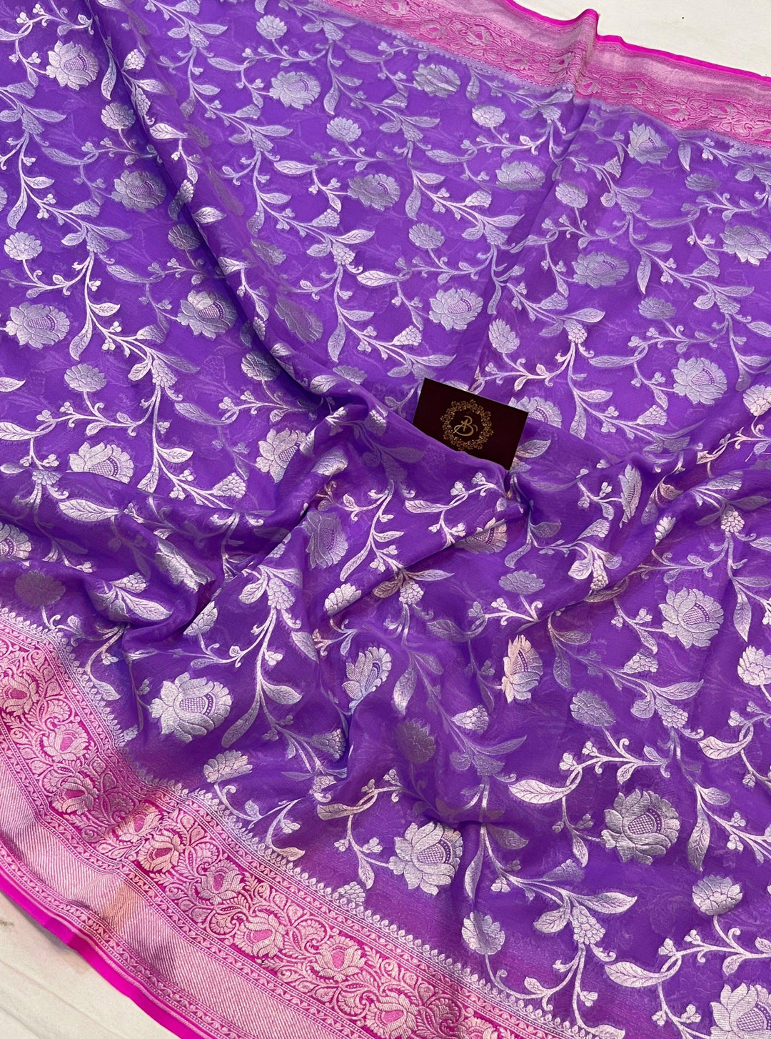 Lavender Banarasi Handloom Pure Khaddi Georgette Saree - Aura Benaras