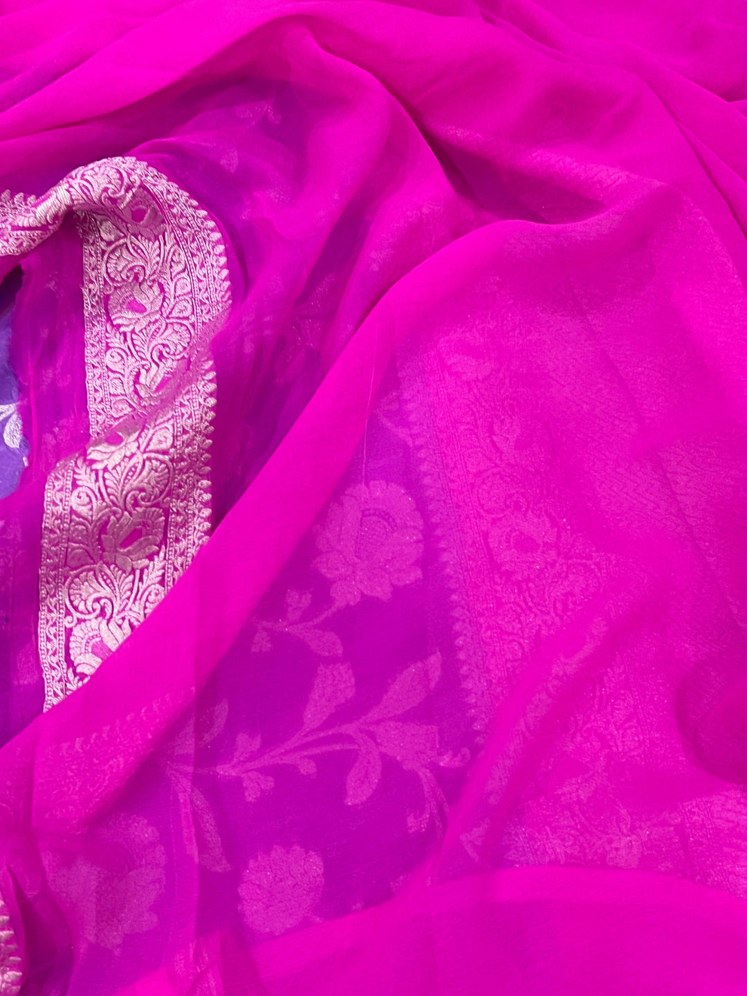 Lavender Banarasi Handloom Pure Khaddi Georgette Saree - Aura Benaras