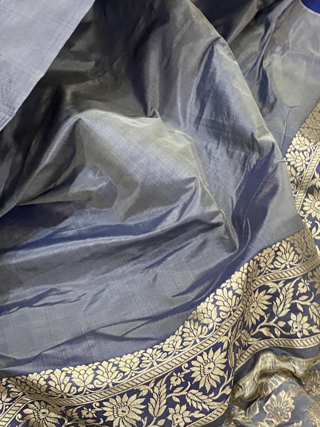 Grey Pure Banarasi Handloom Katan Silk Saree - Aura Benaras