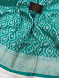 Turquoise Blue Pure Banarasi Handloom Katan Silk Saree - Aura Benaras