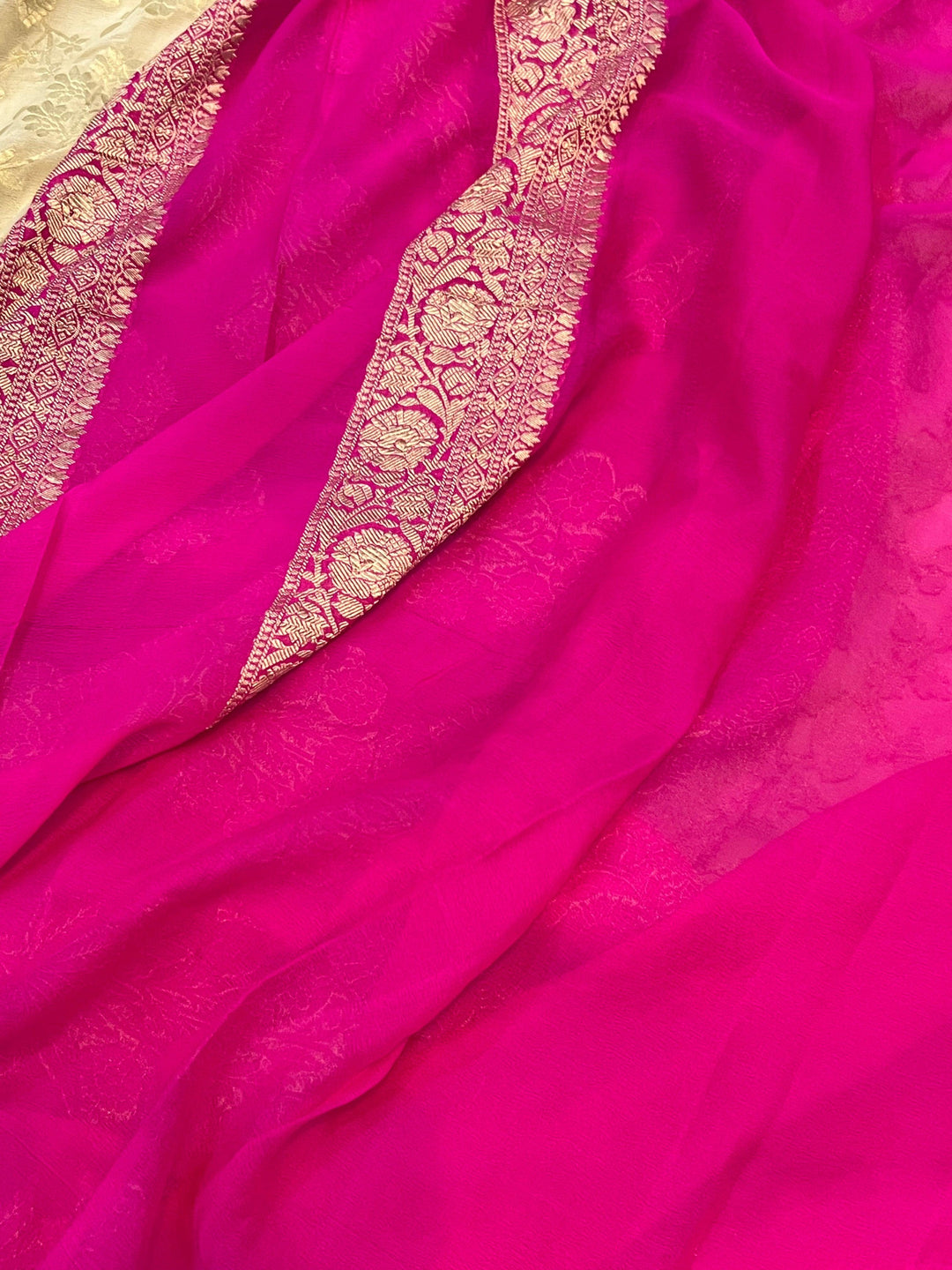 Off White Pure Banarasi Handloom Khaddi Georgette Saree