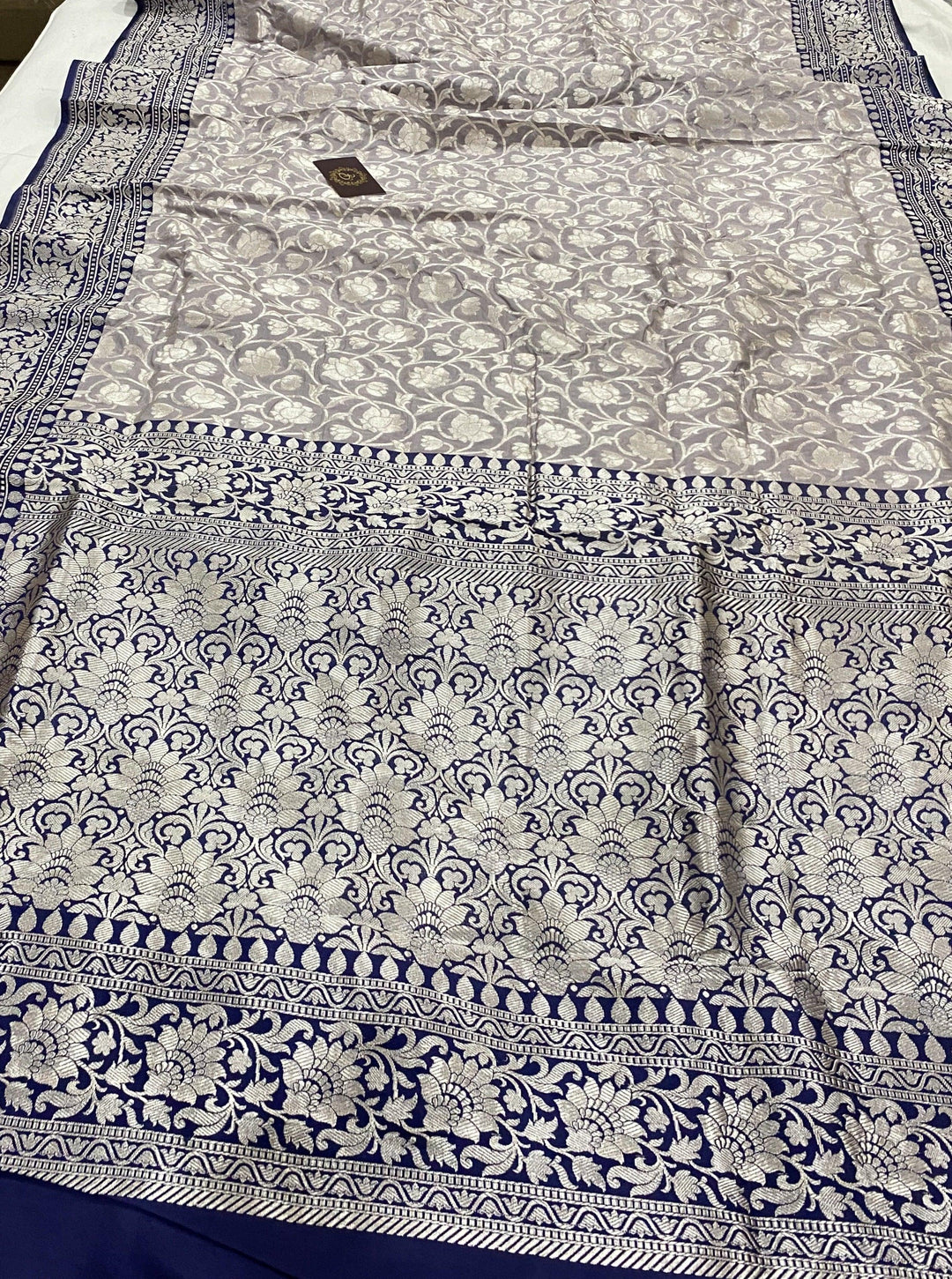 Grey Pure Banarasi Handloom Katan Silk Saree - Aura Benaras