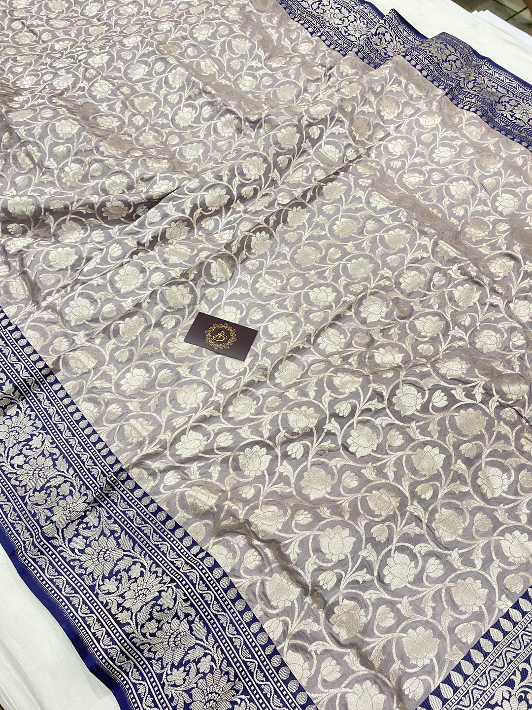 Grey Pure Banarasi Handloom Katan Silk Saree - Aura Benaras