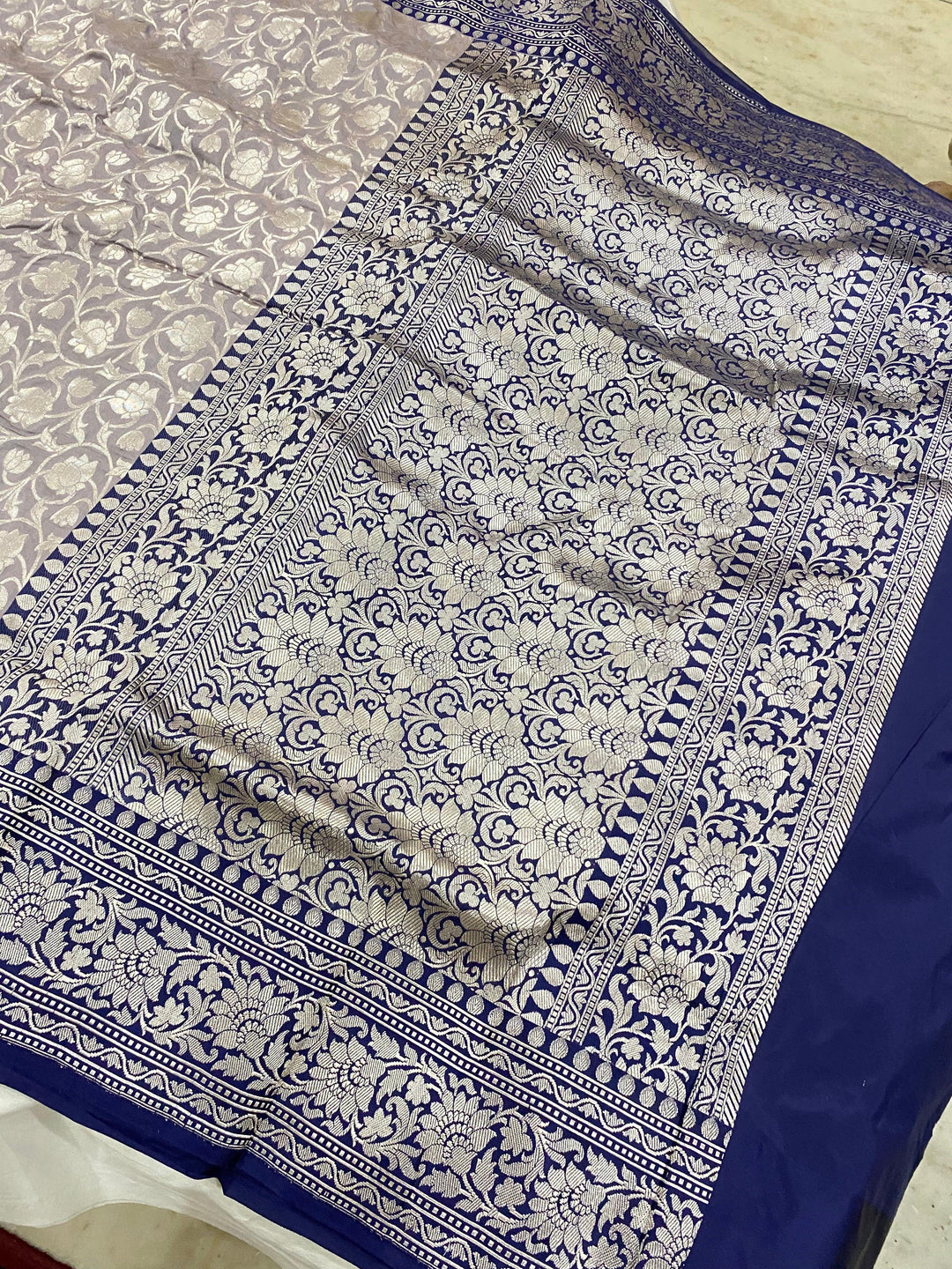 Grey Pure Banarasi Handloom Katan Silk Saree - Aura Benaras