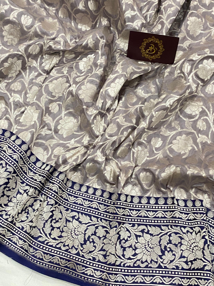 Grey Pure Banarasi Handloom Katan Silk Saree - Aura Benaras