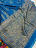 Persian Blue Pure Banarasi Khaddi Georgette Saree - Aura Benaras