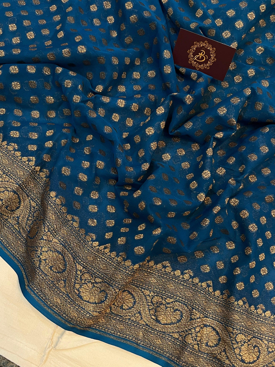 Persian Blue Pure Banarasi Khaddi Georgette Saree - Aura Benaras