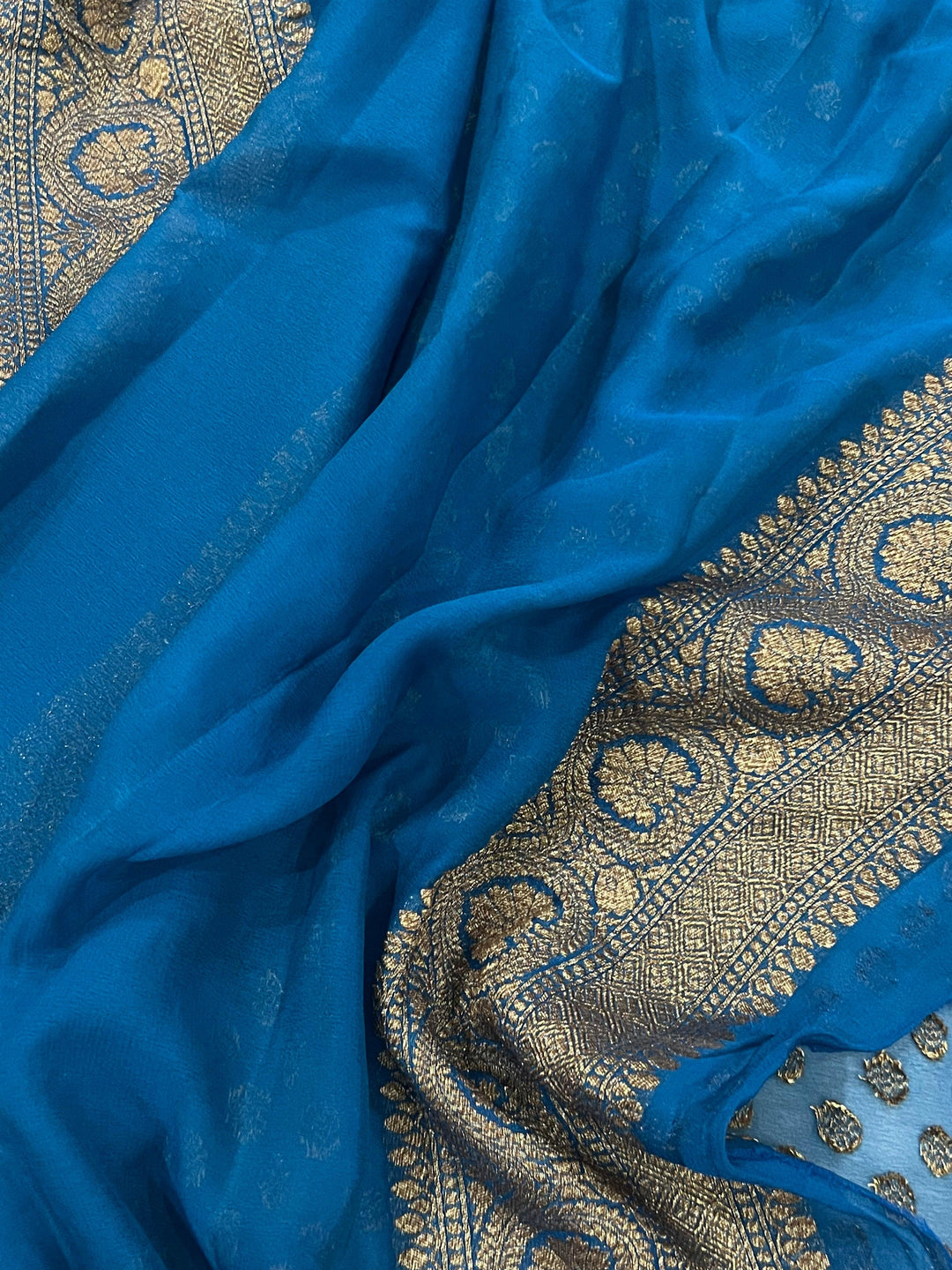 Persian Blue Pure Banarasi Khaddi Georgette Saree - Aura Benaras