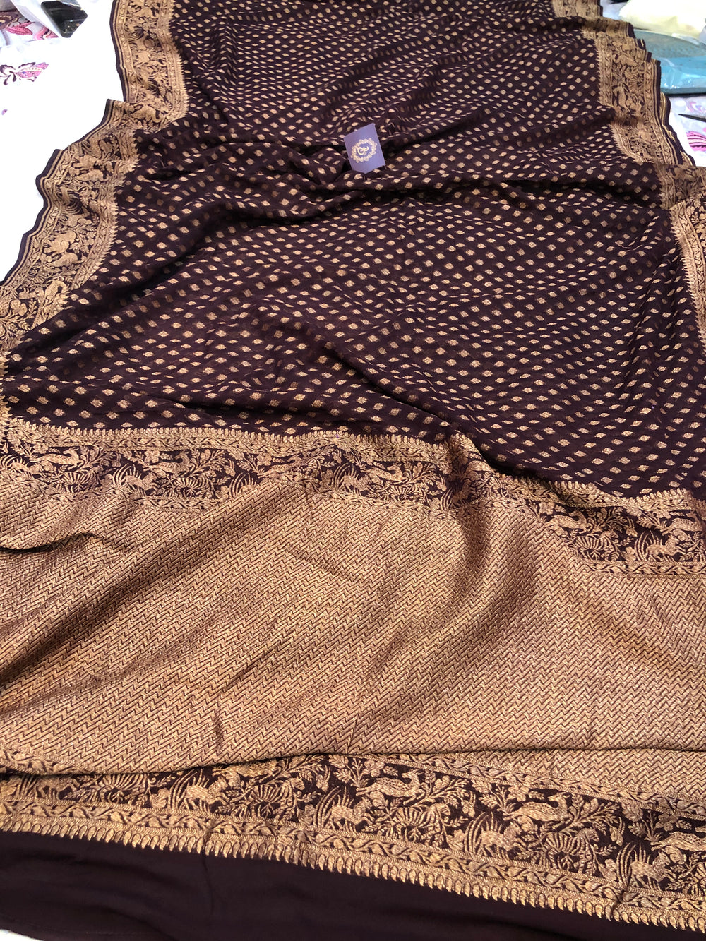 Coffee Brown Banarasi Handloom Pure Khaddi Georgette Saree - Aura Benaras