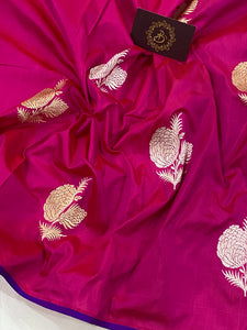Magenta Pink Pure Banarasi Handloom Katan Silk Saree - Aura Benaras